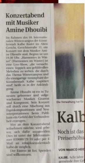 Kalbe newspaper coverage of the Harmonies in Winter concert, March 2024